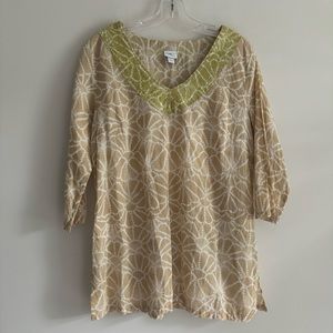 Calypso St. Barth x Target Embroidered Blouse Top Large L Tan White Green